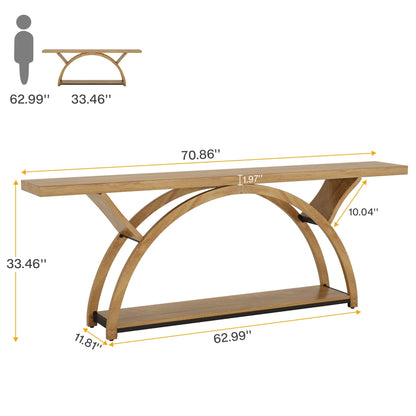 Console étroite à 2 niveaux avec cadre semi-circulaire pour entrée, tables d'appoint de couloir grises