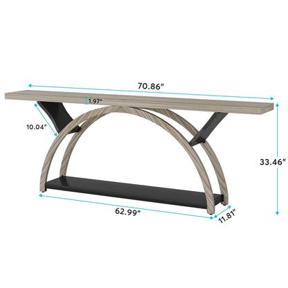 Console étroite à 2 niveaux avec cadre semi-circulaire pour entrée, tables d'appoint de couloir grises
