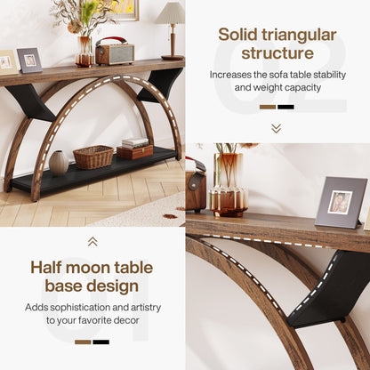 Console étroite à 2 niveaux avec cadre semi-circulaire pour entrée, tables d'appoint de couloir grises