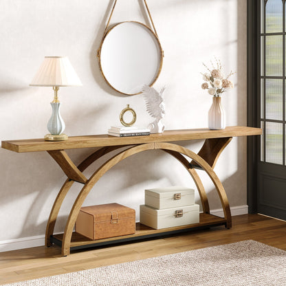 Console étroite à 2 niveaux avec cadre semi-circulaire pour entrée, tables d'appoint de couloir grises