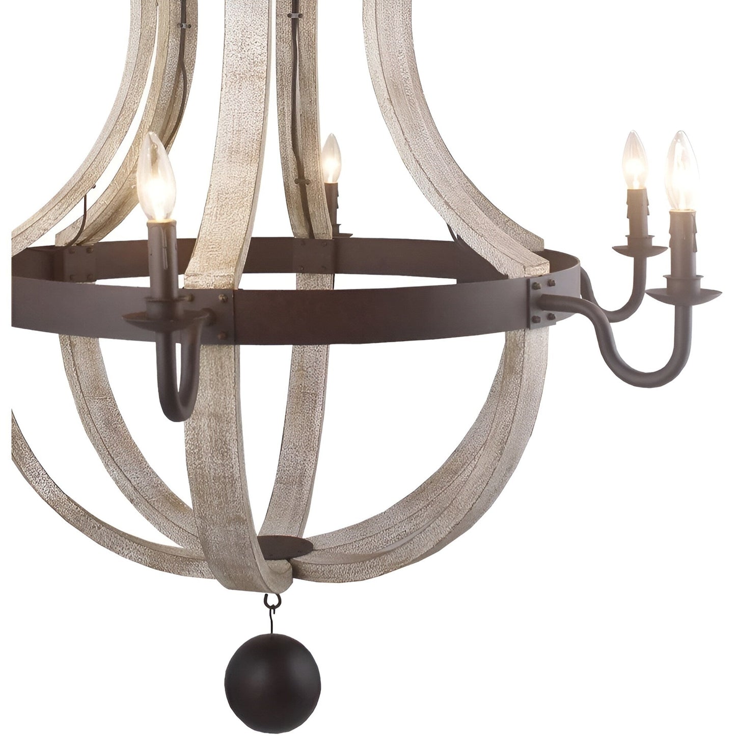 Lustre à 12 lumières de style campagnard français à deux niveaux en forme de tonneau à vin