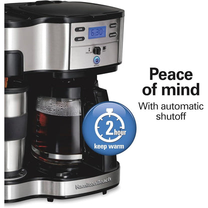 Cafetière 2 voies 12 tasses et doseur individuel, carafe en verre, pause et versement automatiques, noir