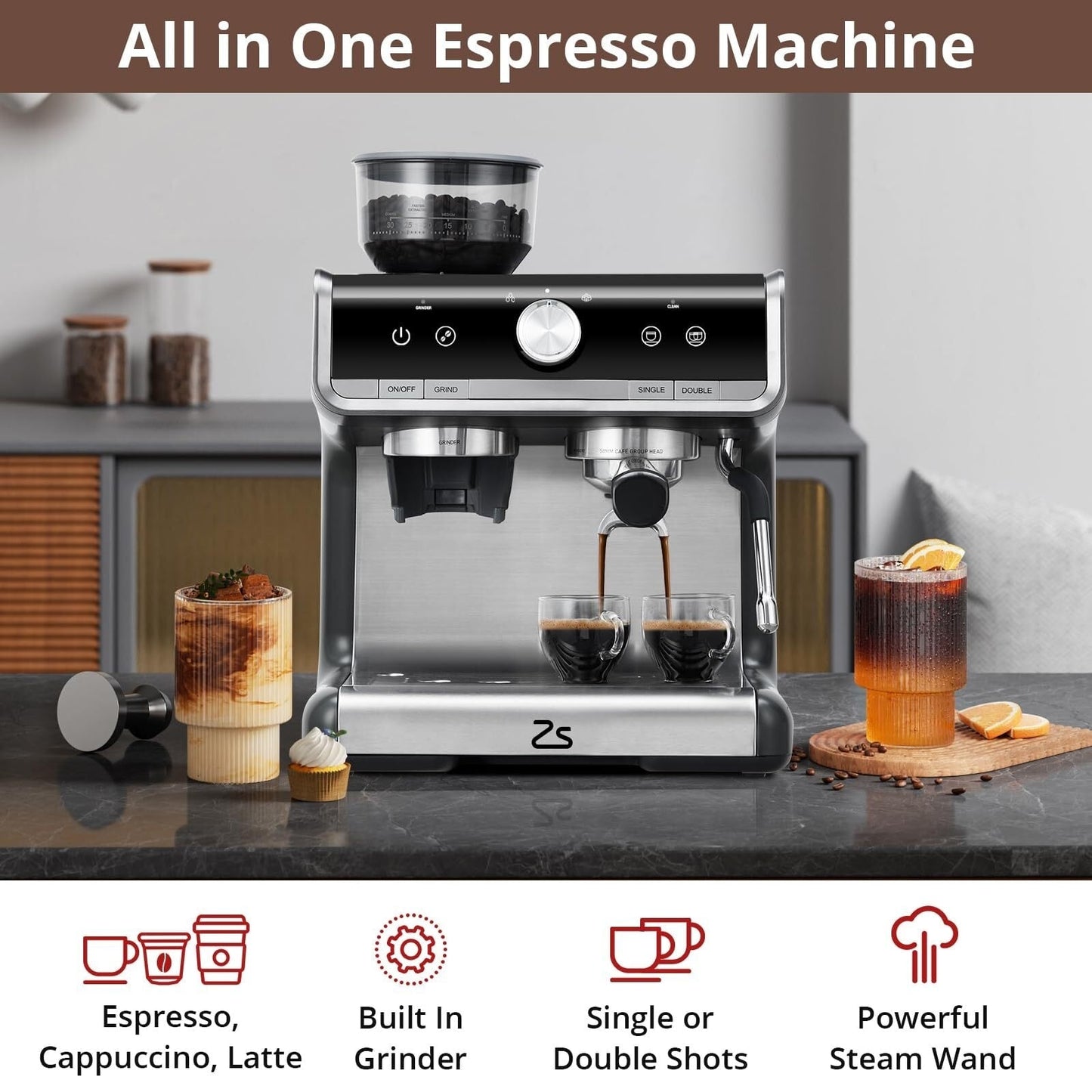 Cafetière expresso automatique 20 bars avec mousseur à lait pour barista amateur