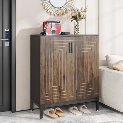 Meuble à chaussures moderne de 95 cm avec portes, blanc et doré, pour 20 paires de chaussures