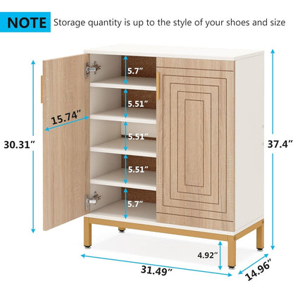 Meuble à chaussures moderne de 95 cm avec portes, blanc et doré, pour 20 paires de chaussures