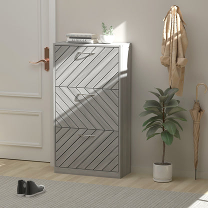 Meuble à chaussures 22,4 avec 3 tiroirs rabattables, bois/gris, par Kerrogee