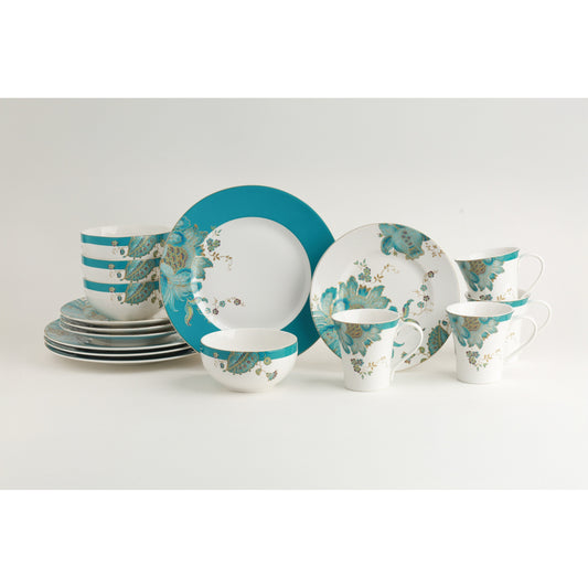 Service de table 16 pièces en porcelaine 222 Fifth Eliza, bleu sarcelle