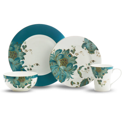 Service de table 16 pièces en porcelaine 222 Fifth Eliza, bleu sarcelle