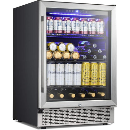 Réfrigérateur à boissons de 24 pouces, refroidisseur à vin intégré, mini-réfrigérateur