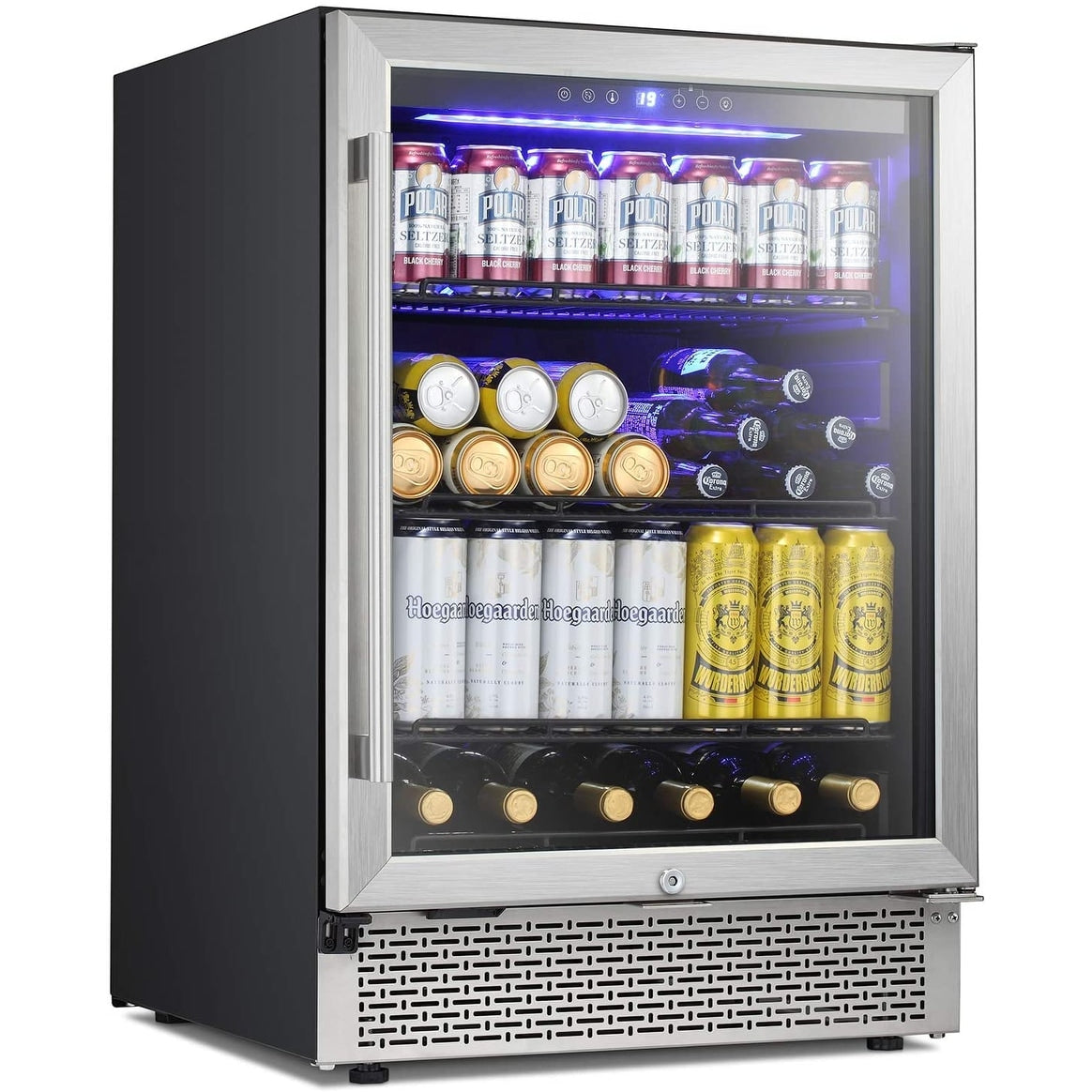 Réfrigérateur à boissons de 24 pouces, refroidisseur à vin intégré, mini-réfrigérateur