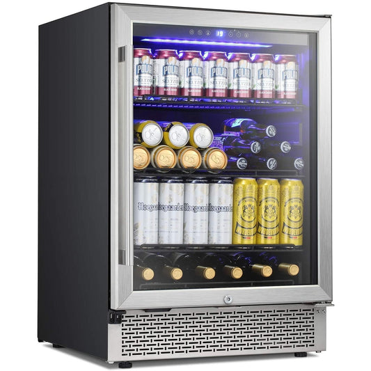 Réfrigérateur à boissons de 24 pouces, refroidisseur à vin intégré, mini-réfrigérateur