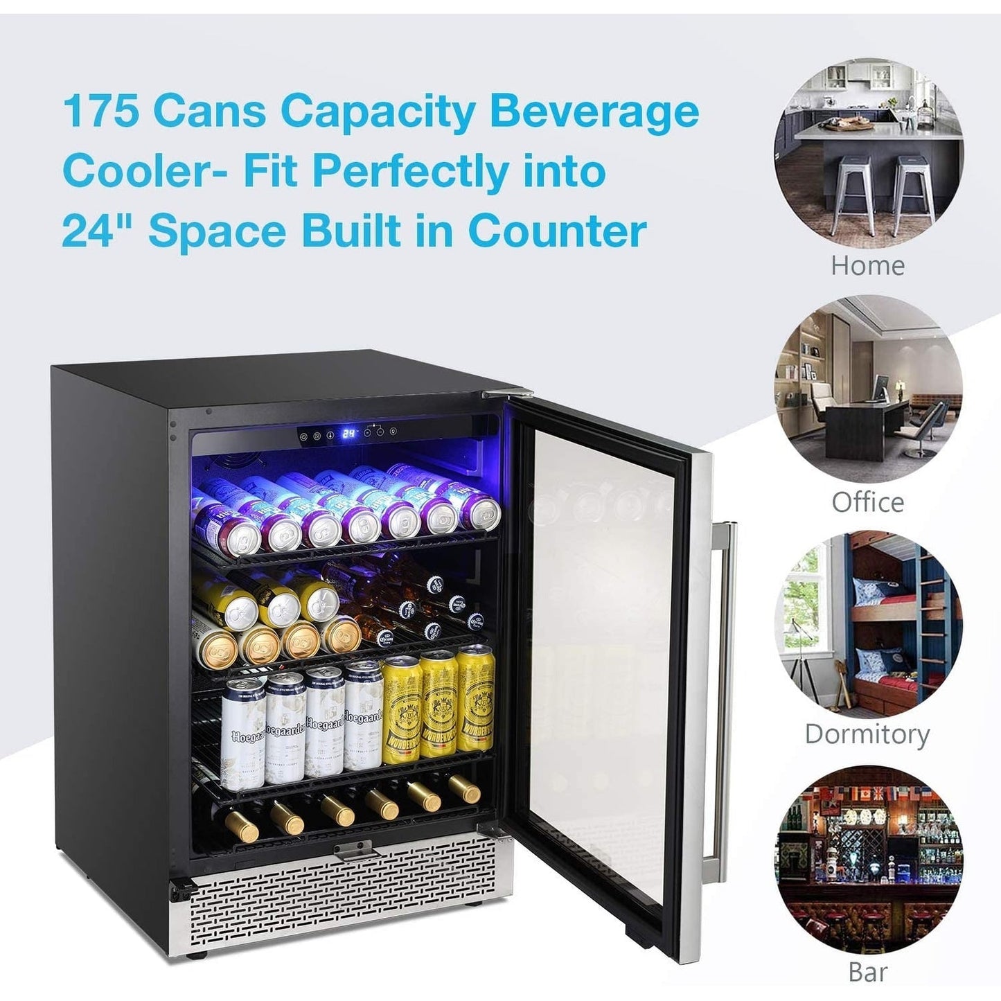 Réfrigérateur à boissons de 24 pouces, refroidisseur à vin intégré, mini-réfrigérateur