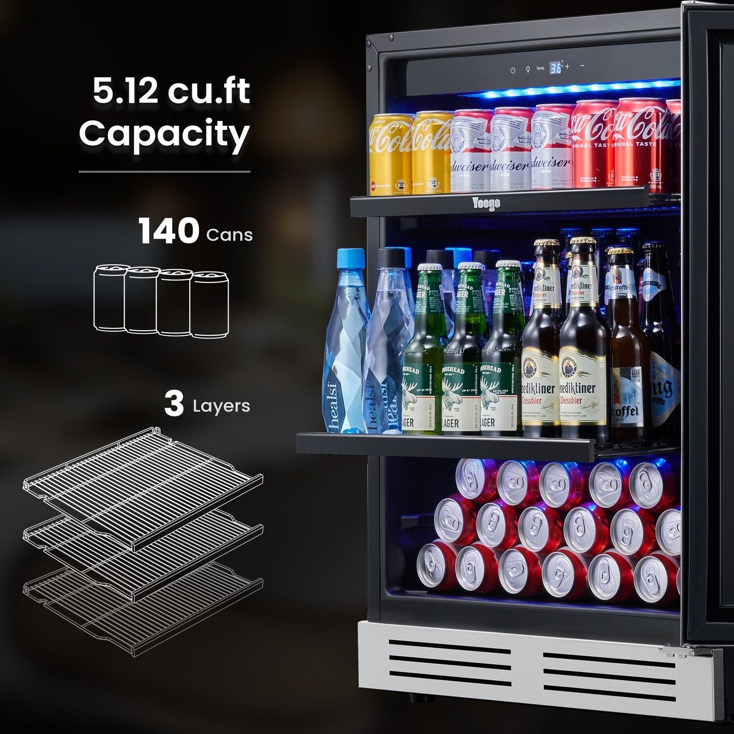 Réfrigérateur à boissons de 24 pouces, 140 canettes, pour boissons gazeuses et vins - 24 pouces