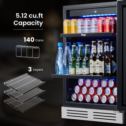 Réfrigérateur à boissons de 24 pouces, 140 canettes, pour boissons gazeuses et vins - 24 pouces