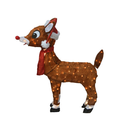 24 Rudolph 3D LED pré-éclairés Yard Art Rudolph avec bonnet et écharpe du Père Noël
