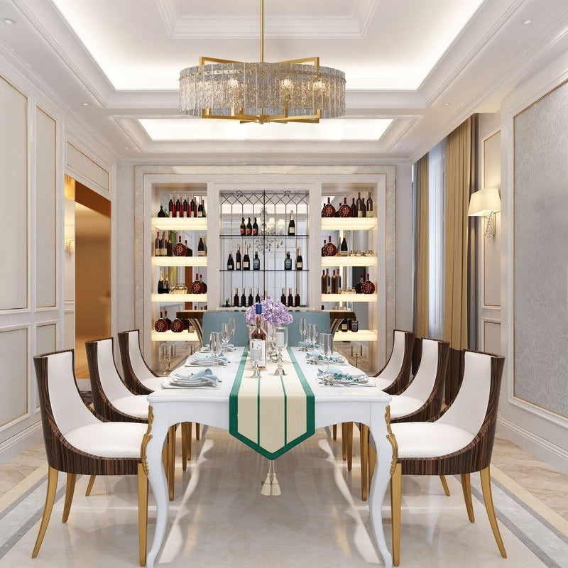 Lustre tambour moderne en cristal doré de 66 cm, 6 lumières, à intensité variable, style glamour, pour îlot de cuisine avec verre dépoli, pour salle à manger