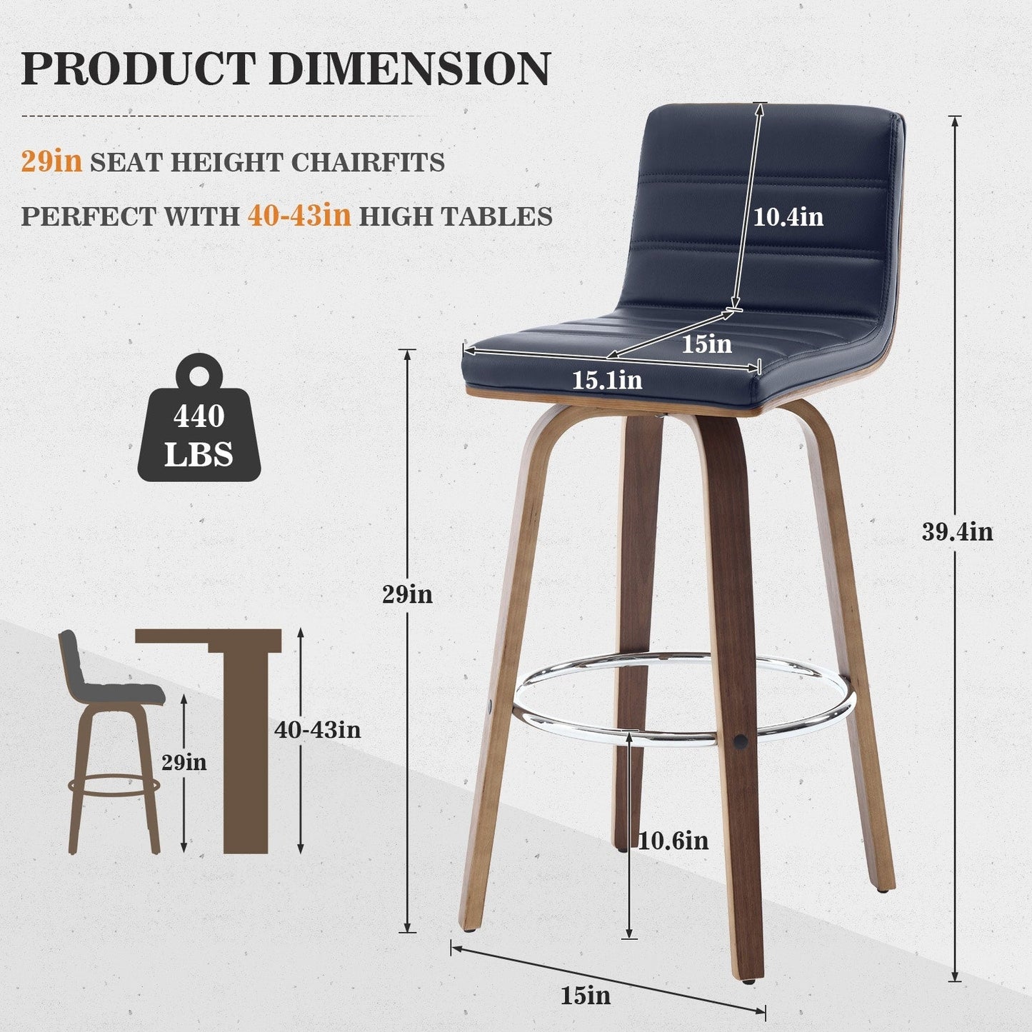 Tabourets de bar/comptoir pivotants en similicuir 26/29, lot de 2/3