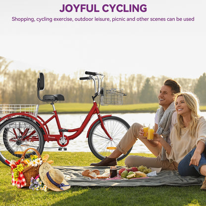 Tricycle bleu pour adulte à 3 roues avec paniers amovibles