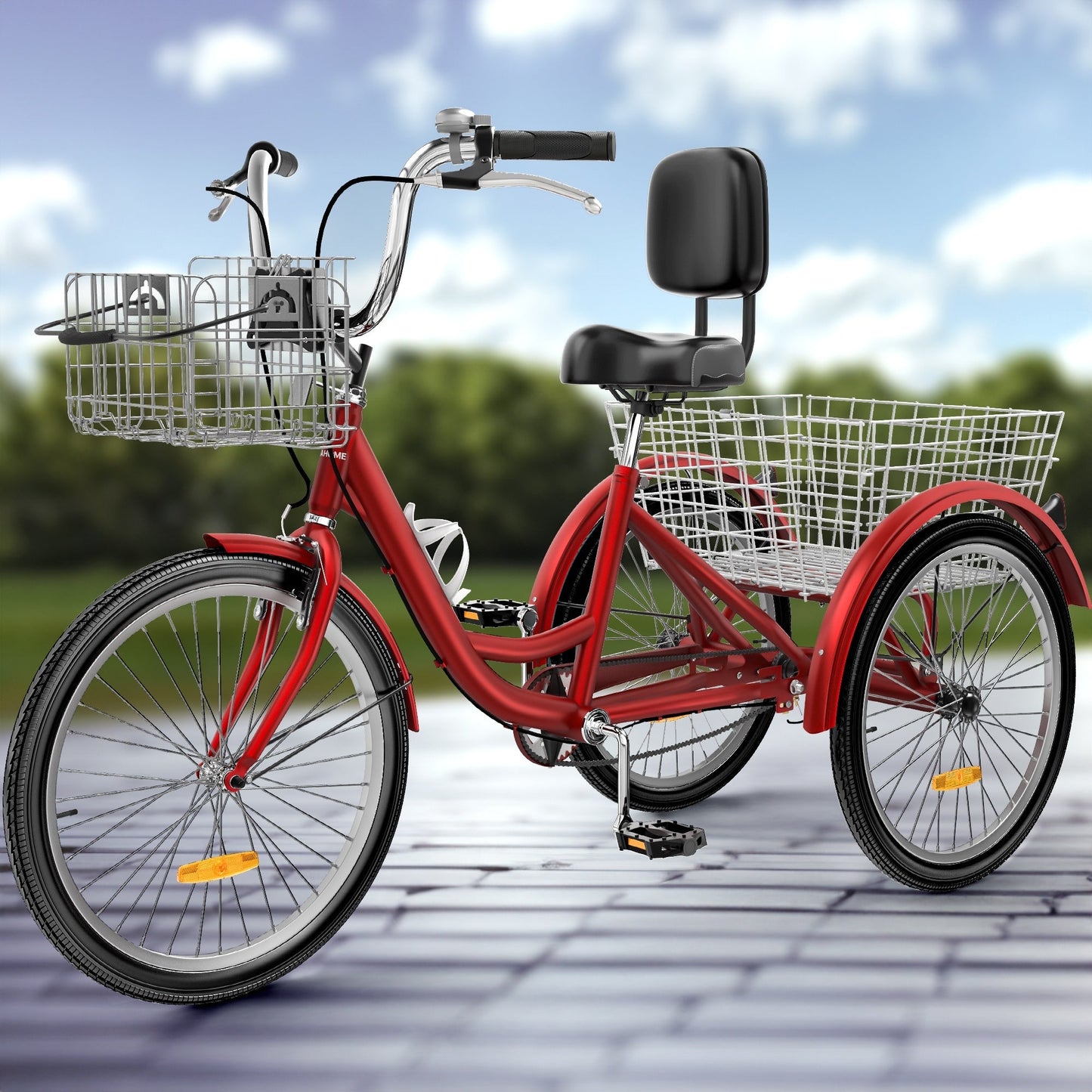 Tricycle bleu pour adulte à 3 roues avec paniers amovibles