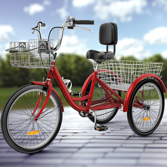 Tricycle bleu pour adulte à 3 roues avec paniers amovibles