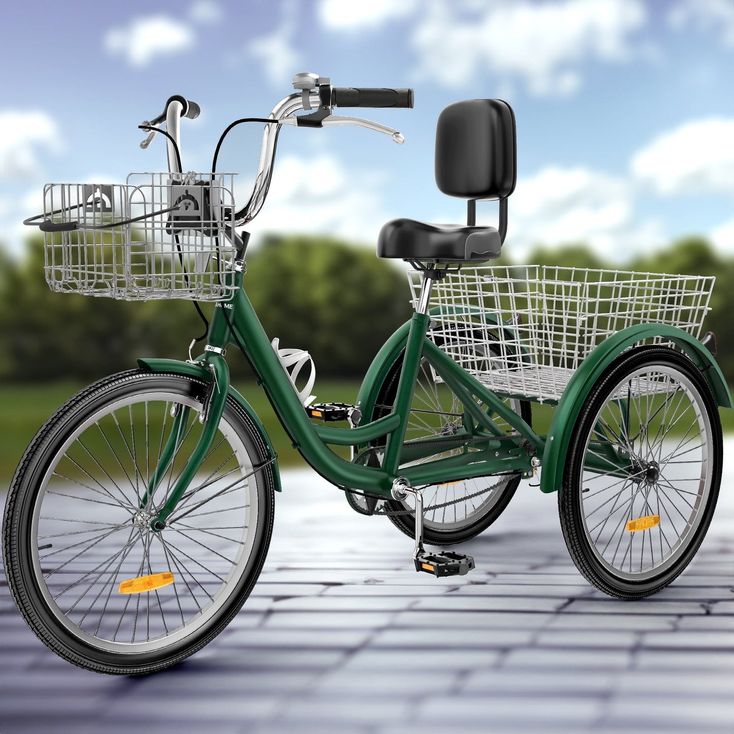 Tricycle bleu pour adulte à 3 roues avec paniers amovibles