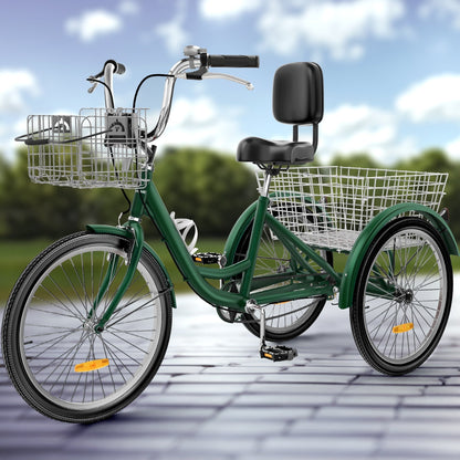 Tricycle bleu pour adulte à 3 roues avec paniers amovibles