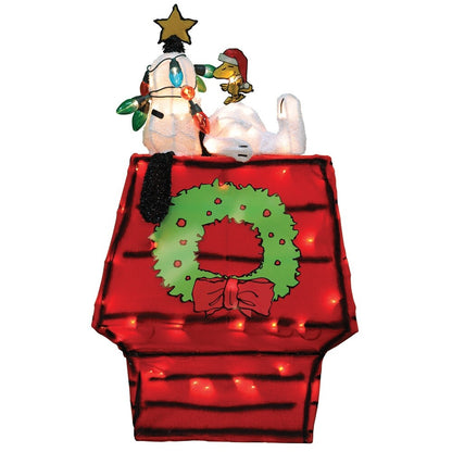 26 décorations de jardin pré-éclairées à LED 3D Peanuts Snoopy sur une niche avec étoile