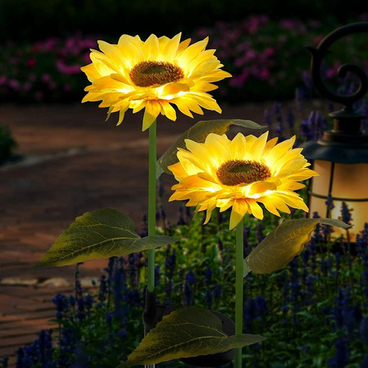 Lot de 2 lampes solaires à LED pour jardin, motif tournesol, pour décoration de jardin