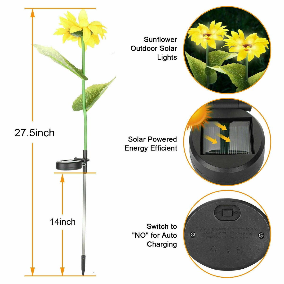 Lot de 2 lampes solaires à LED pour jardin, motif tournesol, pour décoration de jardin