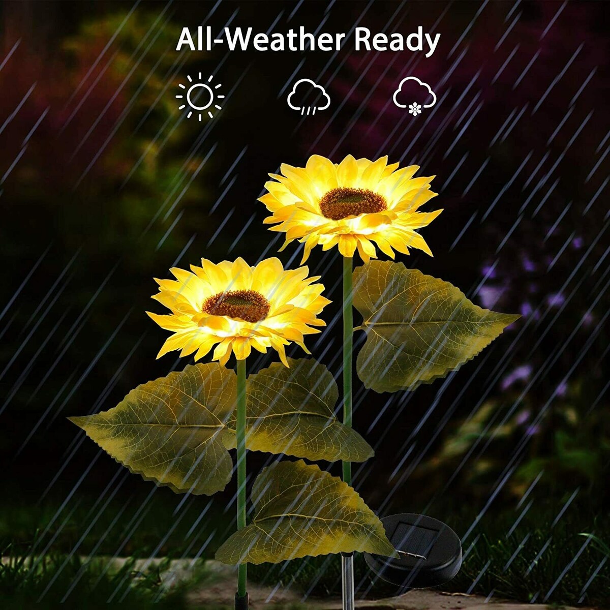 Lot de 2 lampes solaires à LED pour jardin, motif tournesol, pour décoration de jardin