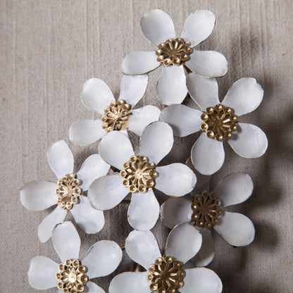Décoration murale avec cadre en bois et bouquet de fleurs en métal blanc et doré (lot de 2)