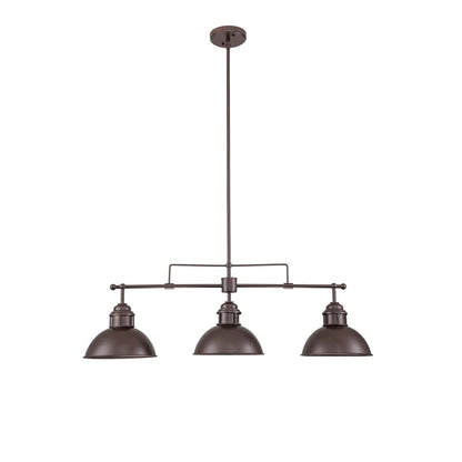 Suspension en forme de dôme de style industriel à 3 lampes, style ferme, en métal, pour îlot de cuisine linéaire, finition bronze huilé