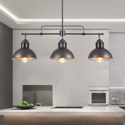Suspension en forme de dôme de style industriel à 3 lampes, style ferme, en métal, pour îlot de cuisine linéaire, finition bronze huilé