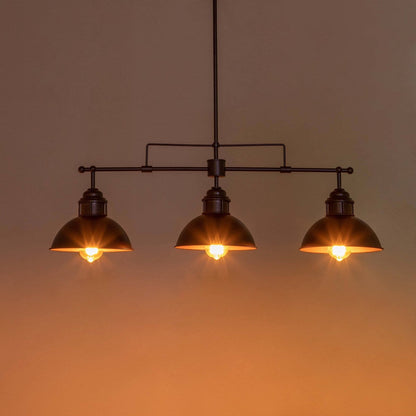 Suspension en forme de dôme de style industriel à 3 lampes, style ferme, en métal, pour îlot de cuisine linéaire, finition bronze huilé
