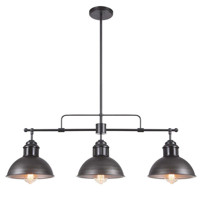 Suspension en forme de dôme de style industriel à 3 lampes, style ferme, en métal, pour îlot de cuisine linéaire, finition bronze huilé