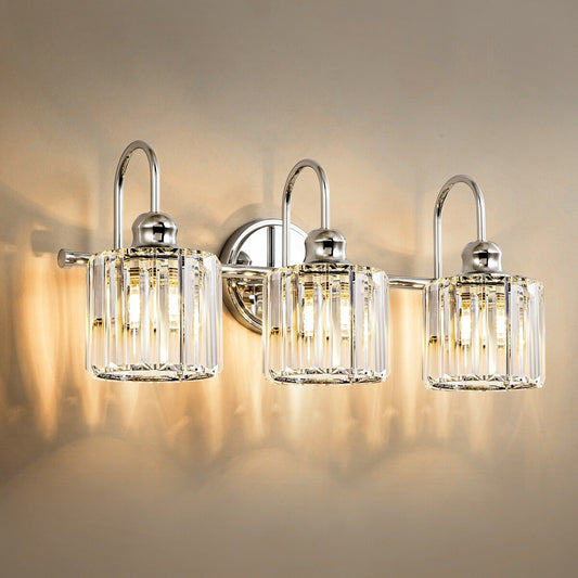 Applique murale linéaire moderne à 3 ou 4 lumières en cristal à intensité variable pour salle de bain