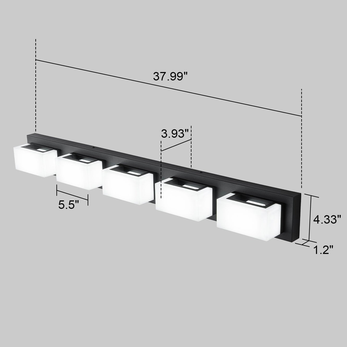 Applique murale LED moderne à intensité variable, 3, 4 ou 5 lampes, noir mat, pour salle de bain