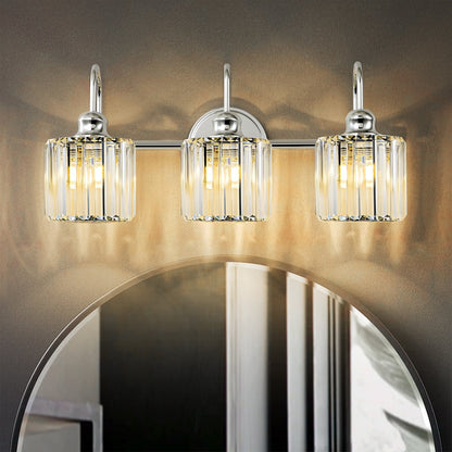 Applique murale de salle de bain moderne à 3/4 lumières, en cristal, à intensité variable, style glamour, linéaire, au-dessus du miroir