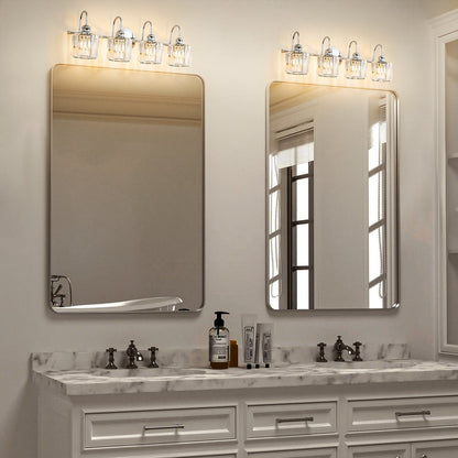 Applique murale de salle de bain moderne à 3/4 lumières, en cristal, à intensité variable, style glamour, linéaire, au-dessus du miroir