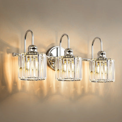 Applique murale de salle de bain moderne à 3/4 lumières, en cristal, à intensité variable, style glamour, linéaire, au-dessus du miroir