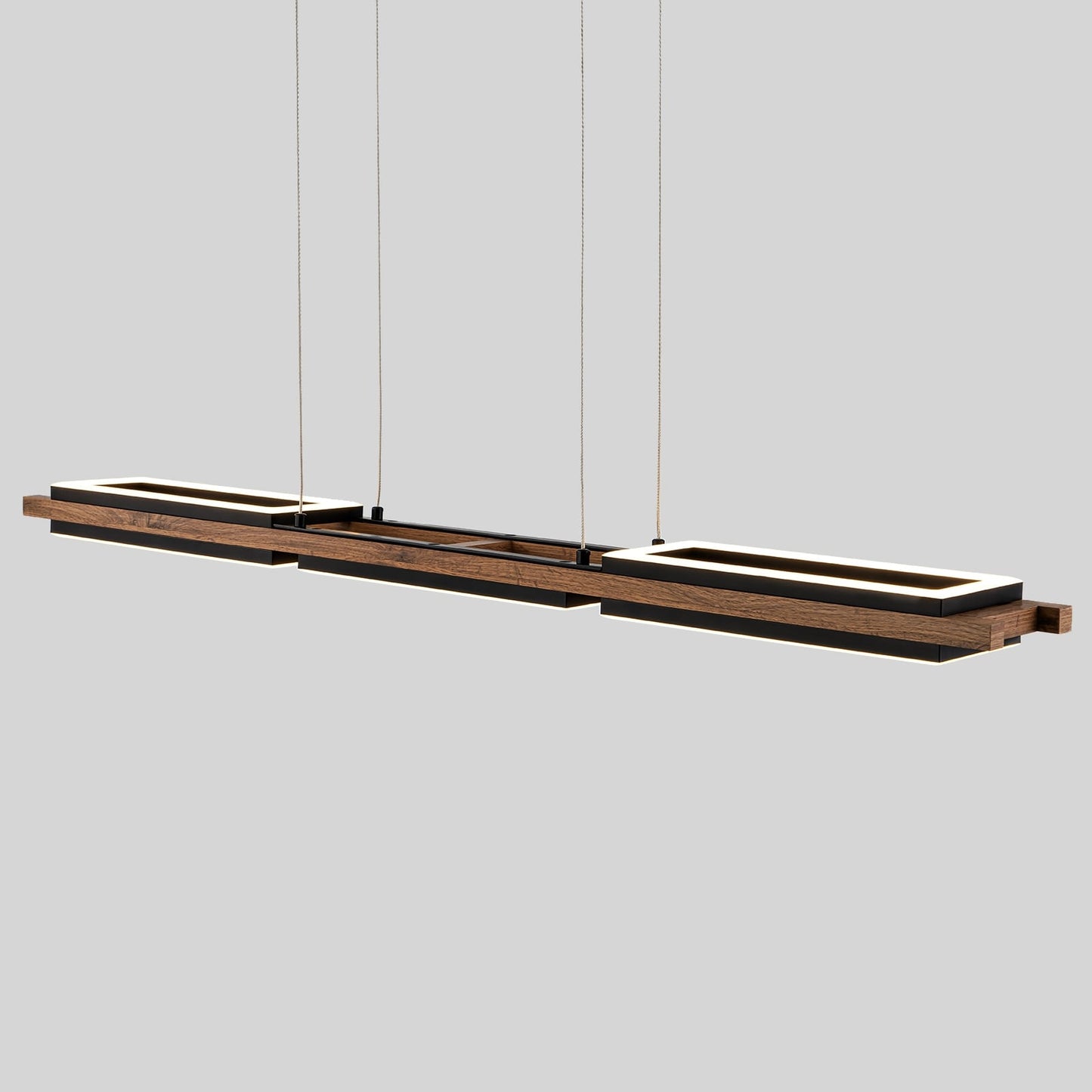 Lustre linéaire en bois à 3/5 lumières LED intégrées pour îlot de cuisine