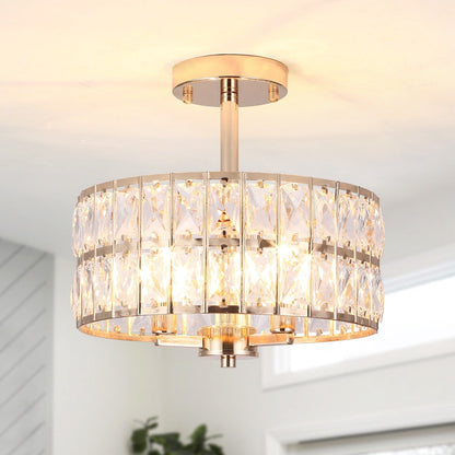 Plafonnier semi-encastré à 3 lumières en cristal pour salon et couloir