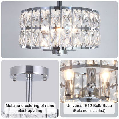Plafonnier semi-encastré à 3 lumières en cristal pour salon et couloir