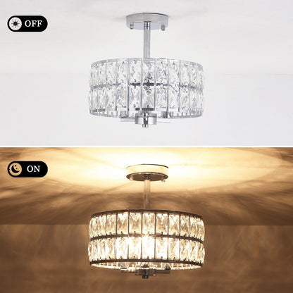 Plafonnier semi-encastré à 3 lumières en cristal pour salon et couloir