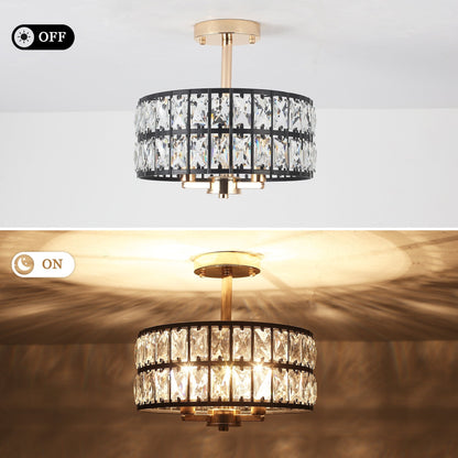 Plafonnier semi-encastré à 3 lumières en cristal pour salon et couloir