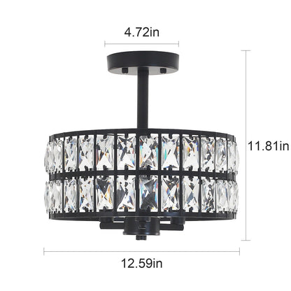 Plafonnier semi-encastré à 3 lumières en cristal pour salon et couloir