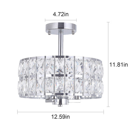 Plafonnier semi-encastré à 3 lumières en cristal pour salon et couloir