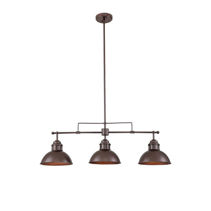 Suspension en forme de dôme de style industriel à 3 lampes, style ferme, en métal, pour îlot de cuisine linéaire, finition bronze huilé