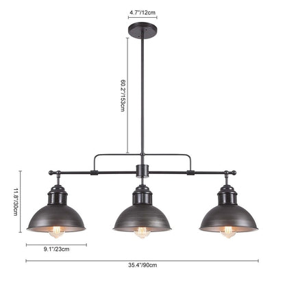 Suspension à 3 lumières en métal style campagnard rétro pour îlot de cuisine