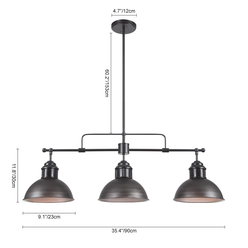 Suspension à 3 lumières en métal style campagnard rétro pour îlot de cuisine